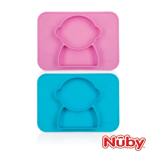 美國Nuby矽膠分隔餐盤/太空人（粉／藍）