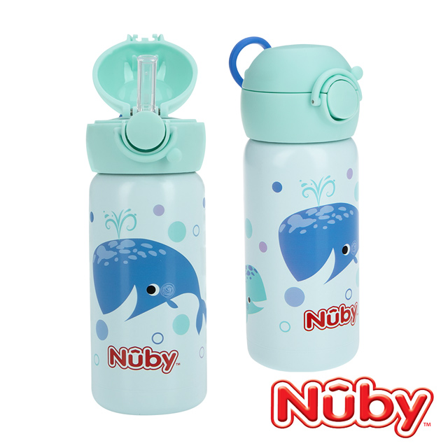 美國Nuby不銹鋼真空杯(細吸管)/鯨魚/大嘴鳥